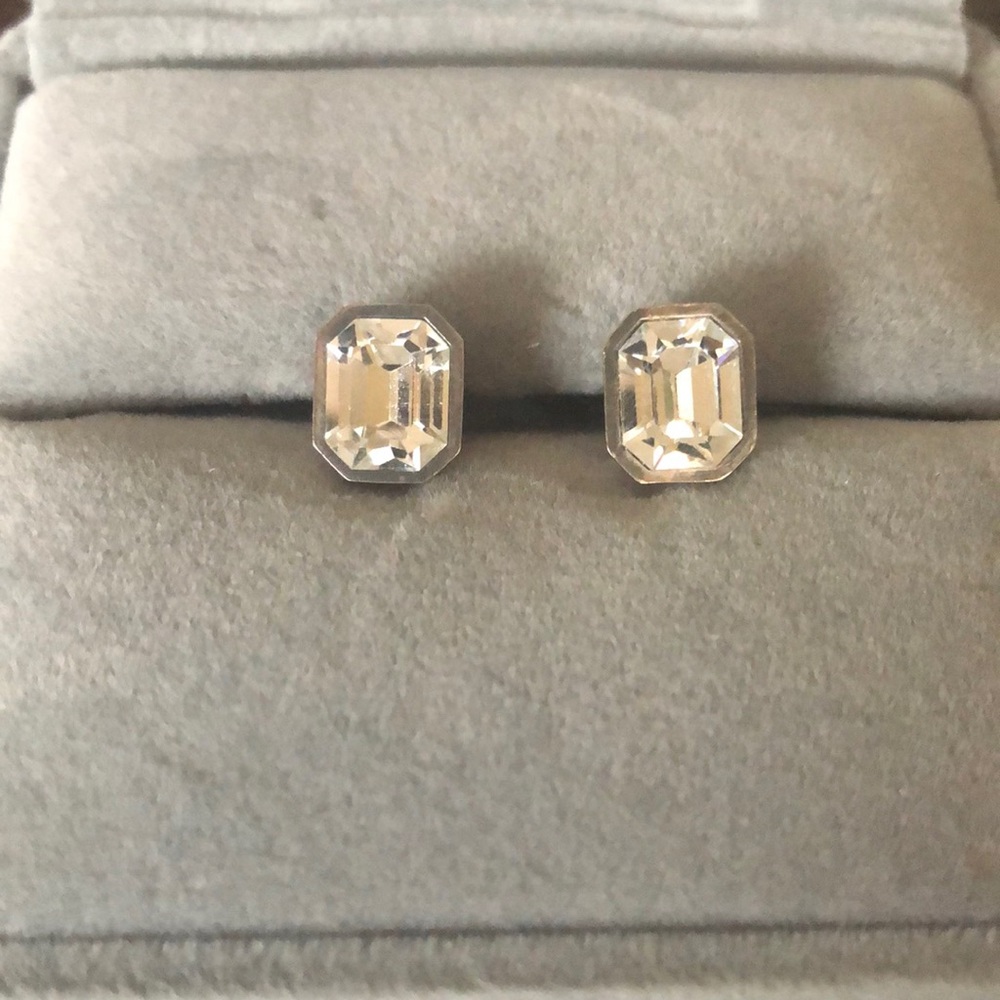 Alexis Bittar emerald cut paste stone stud earrings
